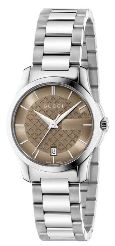 Gucci G Timeless Brown Dial Silver Steel Strap Watch For Women - YA126526 Authentic Buy Shop Now