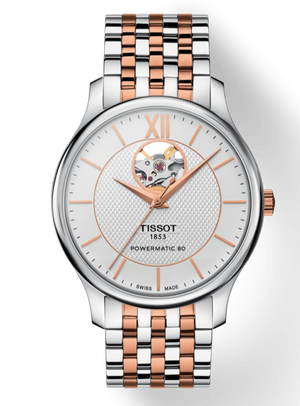 Tissot Tradition Powermatic 80 Open Heart Silver Dial Two Tone Steel Strap Watch For Men - T063.907.22.038.01 Authentic Buy Shop Now
