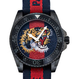 Gucci Dive Tiger Blue and Red Dial Blue Red Blue Nylon Strap Watch For Men - YA136215 Authentic Buy Shop Now