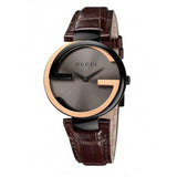 Gucci Interlocking G 18K Gold Black Dial Brown Leather Strap Watch For Women - YA133304 Authentic Buy Shop Now