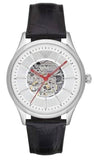 Emporio Armani Meccanico Silver Skeleton Dial Black Leather Strap Watch For Men - AR2072 Authentic Buy Shop Now