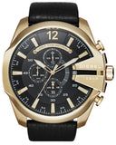 Diesel Mega Chief Chronograph Black Dial Black Leather Strap Watch For Men - DZ4344 Authentic Buy Shop Now