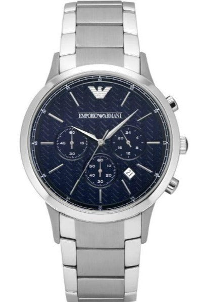 Emporio Armani Renato Chronograph Blue Dial Silver Steel Strap Watch For Men - AR2486 Authentic Buy Shop Now