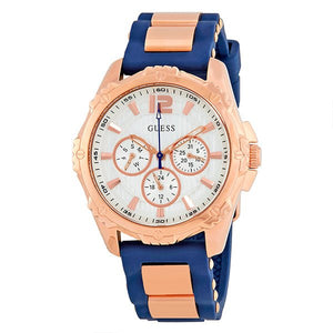Guess Interpid White & Rose Gold Dial Blue Silicone Strap Watch For Women - W0325L8 Authentic Buy Shop Now