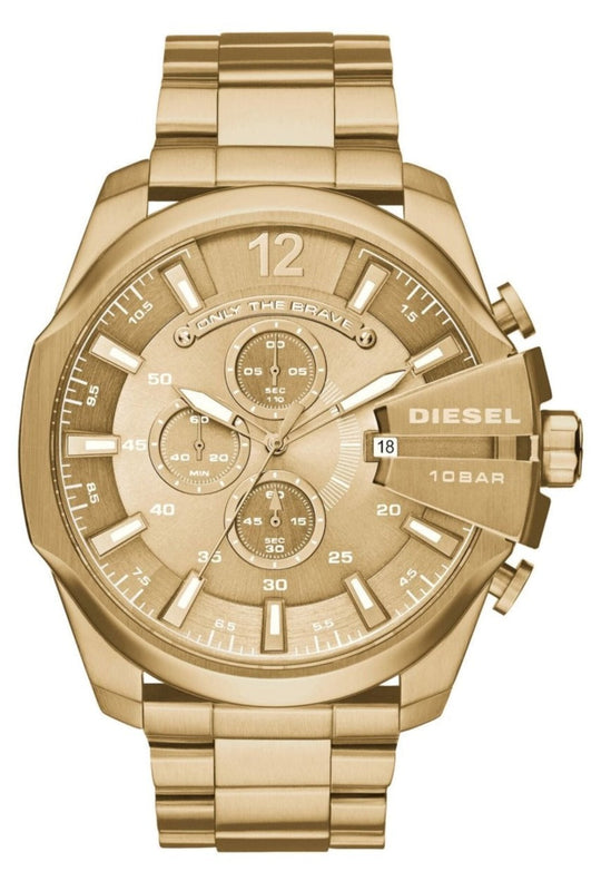 Diesel Mega Chief Chronograph Gold Dial Gold Steel Strap Watch For Men - DZ4360 Authentic Buy Shop Now