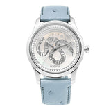 Gucci G Timeless Automatic Mother of Pearl Dial Blue Leather Strap Watch For Women - YA1264113 Authentic Buy Shop Now