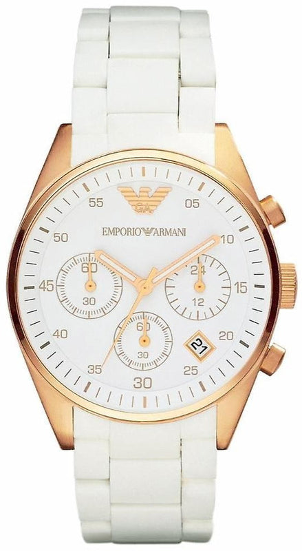 Emporio Armani Sportivo Silver Dial White Silicone Strap Watch For Women - AR5920 Authentic Buy Shop Now