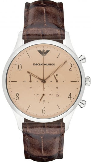 Emporio Armani Classic Chronograph Cream Dial Brown Leather Strap Watch For Men - AR1878 Authentic Buy Shop Now