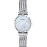 Emporio Armani Gianni T Bar Mother of Pearl Dial Silver Steel Strap Watch For Women - AR1955 Authentic Buy Shop Now
