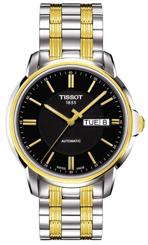 Tissot Automatics III Day Date Black Dial Two Tone Steel Strap Watch For Men - T065.430.22.051.00 Authentic Buy Shop Now
