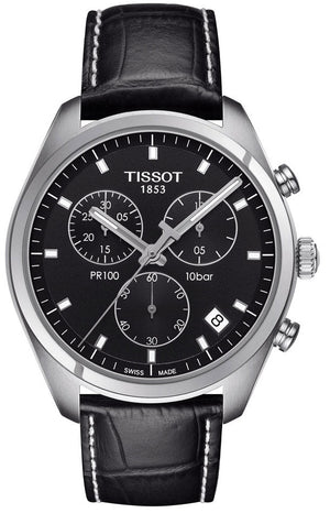 Tissot PR 100 Chronograph Black Dial Black Leather Strap Watch For Men - T101.417.16.051.00 Authentic Buy Shop Now