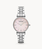 Emporio Armani Gianni T Bar Pink Mother of Pearl Dial Silver Steel Strap Watch For Women - AR1779 Authentic Buy Shop Now