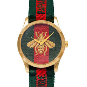 Gucci Le Marche des Merveilles Green & Red Dial Green & Red NATO Strap Unisex Watch - YA126487 Authentic Buy Shop Now