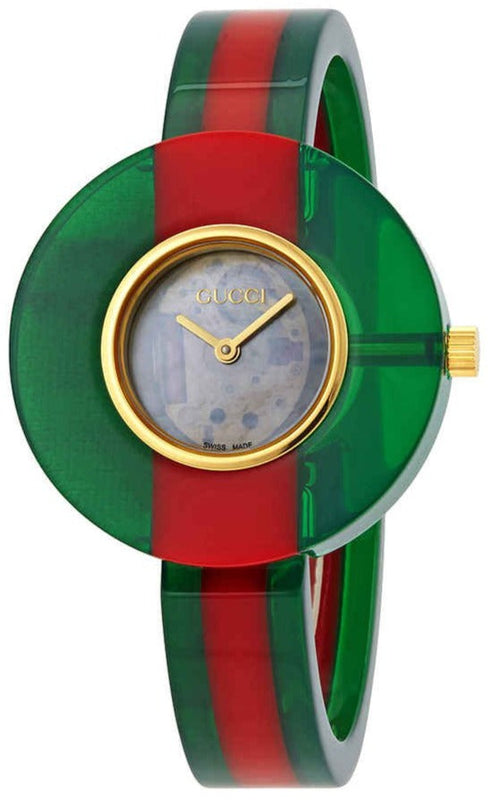 Gucci Vintage Web Mother of Pearl Dial Two Tone Plastic Strap Watch For Women - YA143403 Authentic Buy Shop Now