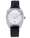 Gucci GG2570 Diamonds Silver Dial Black Leather Strap Watch For Women - YA142507 Authentic Buy Shop Now