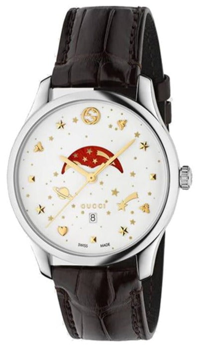 Gucci G-Timeless Sapphire Crystal White Dial Black Leather Strap Unisex Watch - YA126325 Authentic Buy Shop Now