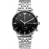 Emporio Armani Gianni Chronograph Black Dial Silver Steel Strap Watch For Men - AR80009 Authentic Buy Shop Now