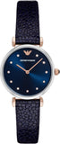 Emporio Armani Gianni T Bar Analog Blue Dial Black Leather Strap Watch For Women - AR1989 Authentic Buy Shop Now