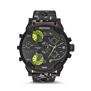 Diesel Big Daddy Chronograph Black Dial Black Leather Strap Watch For Men - DZ7311 Authentic Buy Shop Now