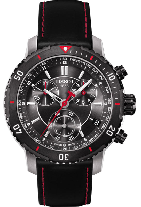 Tissot T Sport PRS 200 Chronograph Grey Dial Black Leather Strap Watch For Men - T067.417.26.051.00 Authentic Buy Shop Now