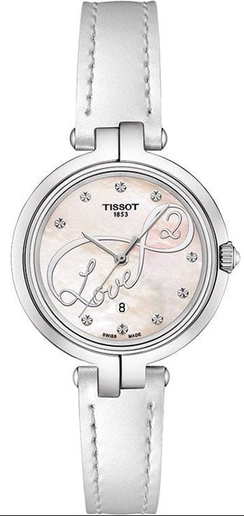 Tissot T Trend Flamingo Valentines Mother of Pearl White Dial White Leather Strap Watch For Women - T094.210.16.111.01 Authentic Buy Shop Now