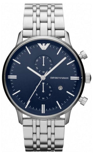Emporio Armani Gianni Chronograph Blue Dial Silver Steel Strap Watch For Men - AR1648 Authentic Buy Shop Now