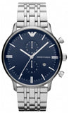 Emporio Armani Gianni Chronograph Blue Dial Silver Steel Strap Watch For Men - AR1648 Authentic Buy Shop Now