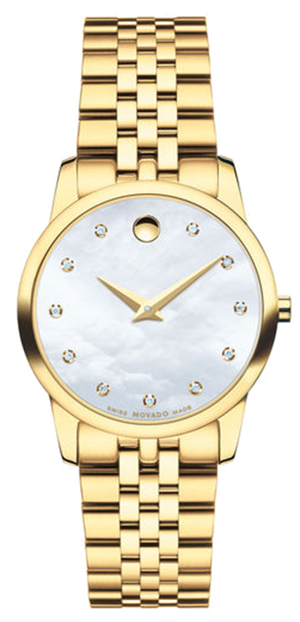 Movado Museum Classic Diamonds Mother of Pearl Dial Gold Steel Strap Watch For Women - 0606998 Authentic Buy Shop Now