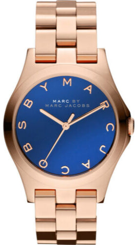 Marc Jacobs Henry Blue Dial Rose Gold Steel Strap Watch for Women - MBM3213 Authentic Buy Shop Now