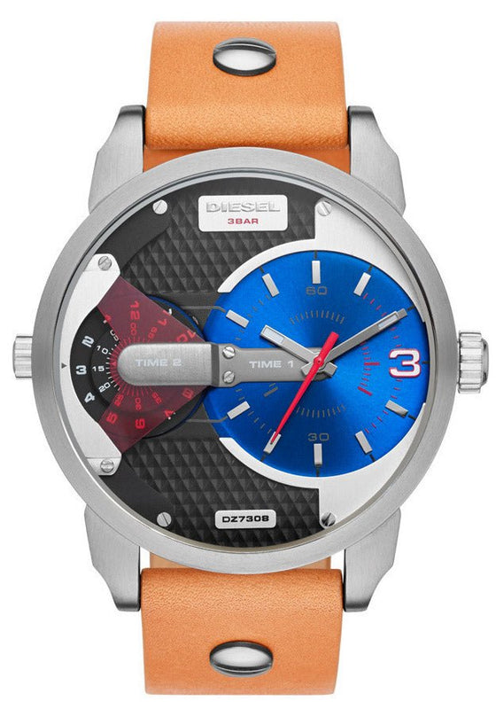 Diesel Mini Daddy Blue & Black Dial Brown Leather Strap Watch For Men - DZ7308 Authentic Buy Shop Now