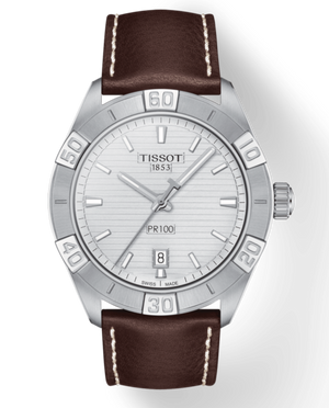 Tissot PR 100 Sport Silver Dial Brown Leather Strap Watch For Men - T101.610.16.031.00 Authentic Buy Shop Now