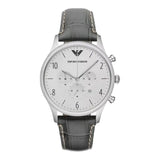 Emporio Armani Classic Chronograph Silver Dial Grey Leather Strap Watch For Men - AR1861 Authentic Buy Shop Now