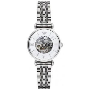 Emporio Armani Meccanico Mother of Pearl Dial Silver Steel Strap Watch For Women - AR1991 Authentic Buy Shop Now