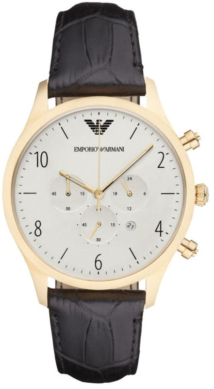 Emporio Armani Classic Chronograph White Dial Black Leather Strap Watch For Men - AR1892 Authentic Buy Shop Now