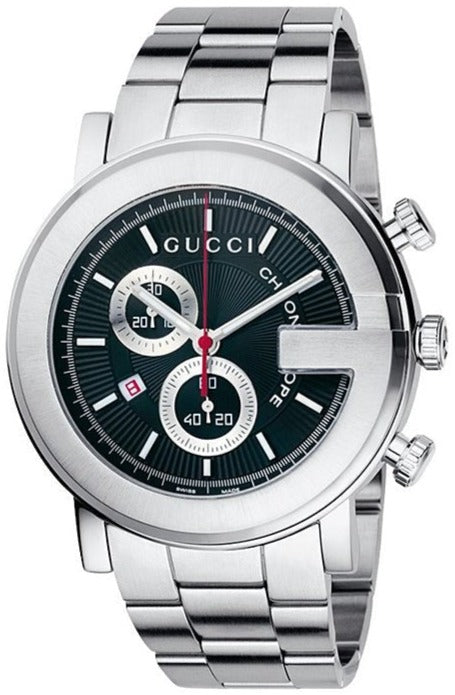 Gucci G Chrono Black Dial Silver Steel Strap Watch For Men - YA101309 Authentic Buy Shop Now