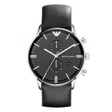 Emporio Armani Gianni Chronograph Black Dial Black Leather Strap Watch For Men - AR0397 Authentic Buy Shop Now