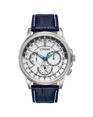 Citizen Eco Drive Calendrier White Dial Blue Leather Strap Watch For Men - BU2020-11A Authentic Buy Shop Now