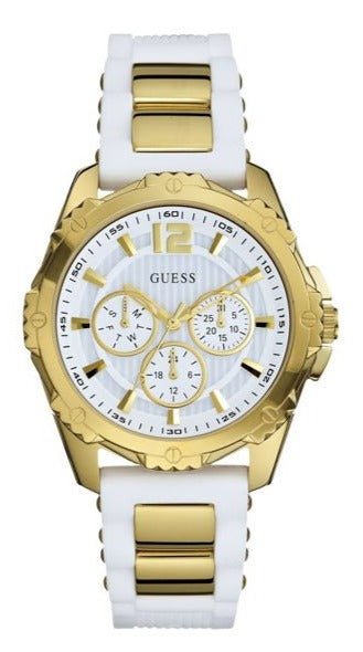 Guess Intrepid White Dial Two Tone Silicone Strap Watch For Women - W0325L2 Authentic Buy Shop Now