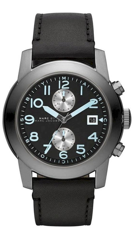 Marc Jacobs Larry Chronograph Black Dial Black Leather Strap Watch for Men - MBM5054 Authentic Buy Shop Now
