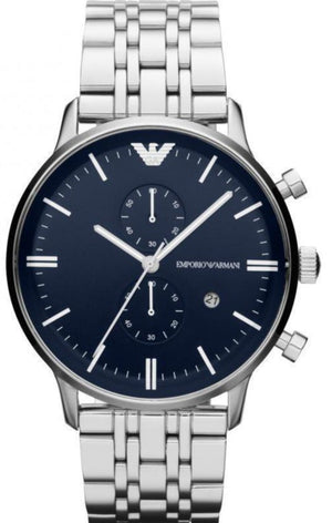 Emporio Armani Gianni Chronograph Blue Dial Silver Steel Strap Watch For Men - AR80013 Authentic Buy Shop Now