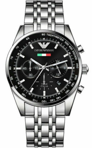 Emporio Armani Team Italia Chronograph Black Dial Silver Steel Strap Watch For Men - AR5983 Authentic Buy Shop Now