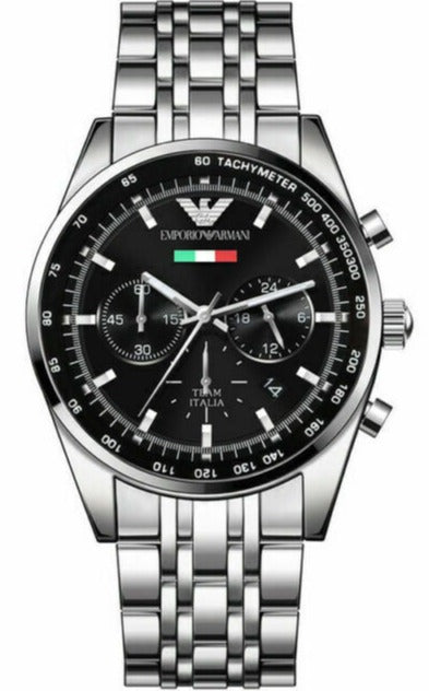 Emporio Armani Team Italia Chronograph Black Dial Silver Steel Strap Watch For Men - AR5983 Authentic Buy Shop Now