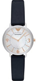 Emporio Armani Kappa White Mother of Pearl Dial Black Leather Strap Watch For Women - AR2509 Authentic Buy Shop Now