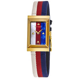 Gucci G-Frame Mother of Pearl Dial White Blue Red Nylon Strap Watch For Women - YA147405 Authentic Buy Shop Now