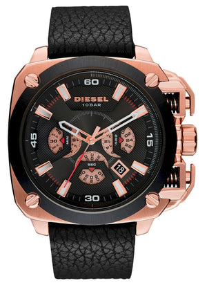 Diesel BAMF Chronograph Black Dial Black Leather Strap Watch For Men - DZ7346 Authentic Buy Shop Now