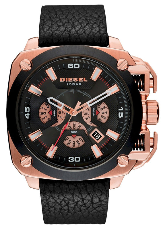 Diesel BAMF Chronograph Black Dial Black Leather Strap Watch For Men - DZ7346 Authentic Buy Shop Now