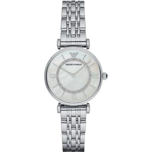 Emporio Armani Gianni T-Bar Mother of Pearl Dial Silver Stainless Steel Watch For Women - AR1908 Authentic Buy Shop Now