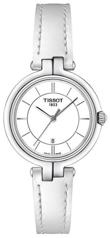 Tissot T Lady Flamingo White Dial White Leather Strap Watch For Women - T094.210.16.011.00 Authentic Buy Shop Now