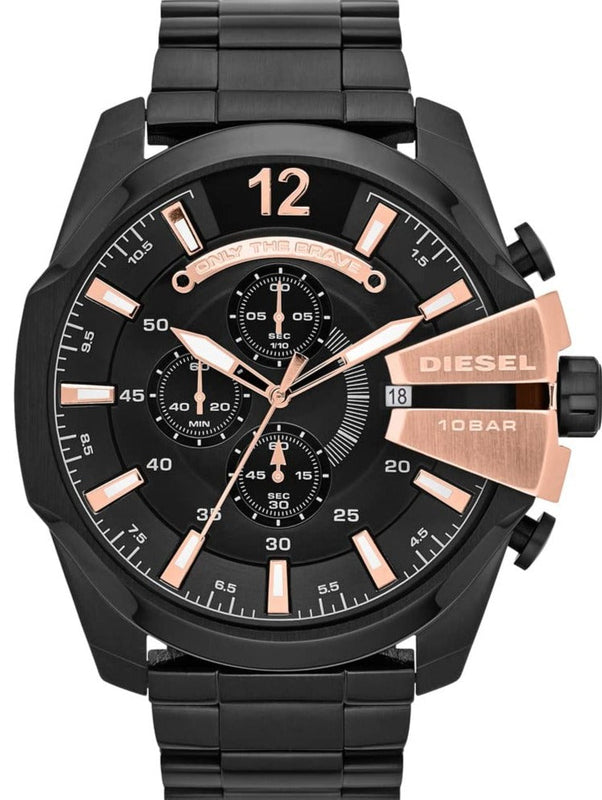 Diesel Mega Chief Chronograph Black Dial Black Steel Strap Watch For Men - DZ4309 Authentic Buy Shop Now