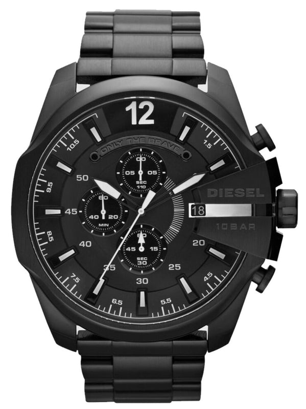 Diesel Mega Chief Chronograph Black Dial Black Steel Strap Watch For Men - DZ4283 Authentic Buy Shop Now